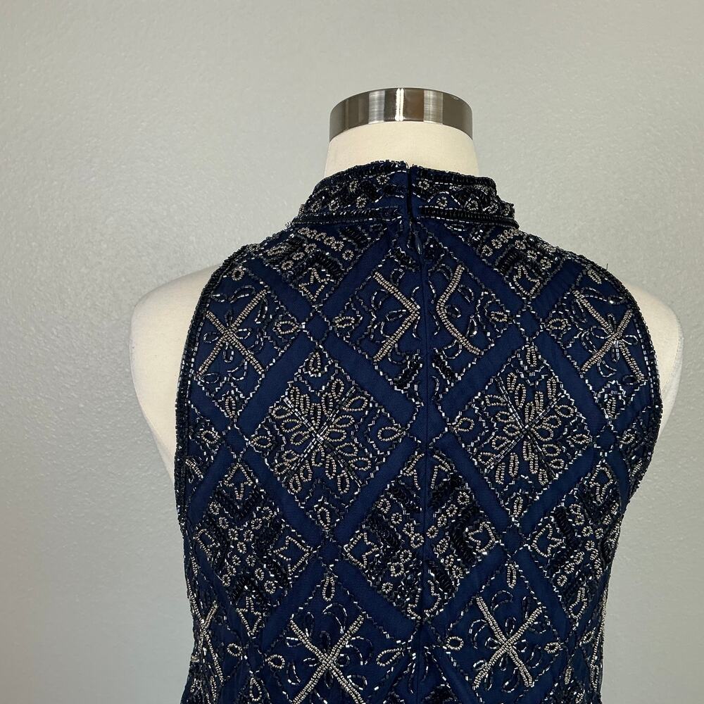 Adrianna Papell Blue Jumpsuit Beaded Wide-Leg Pant Sleeveless Halter Size 18 - Picture 9 of 12